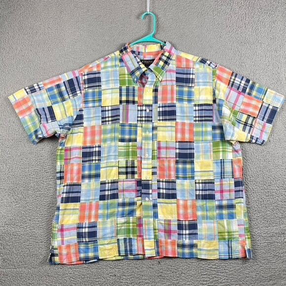 Brooks Brothers Button Shirt Men's 2XL Short Sleeve Multicolor Plaid Patchwork